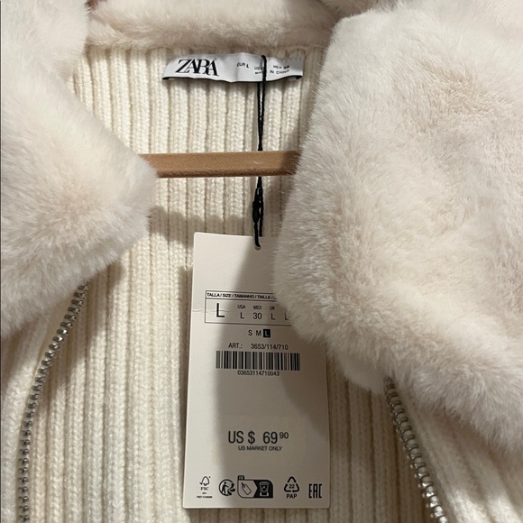 NWT Zara Women's Cropped Fur Lined Jacket - Picture 2 of 5